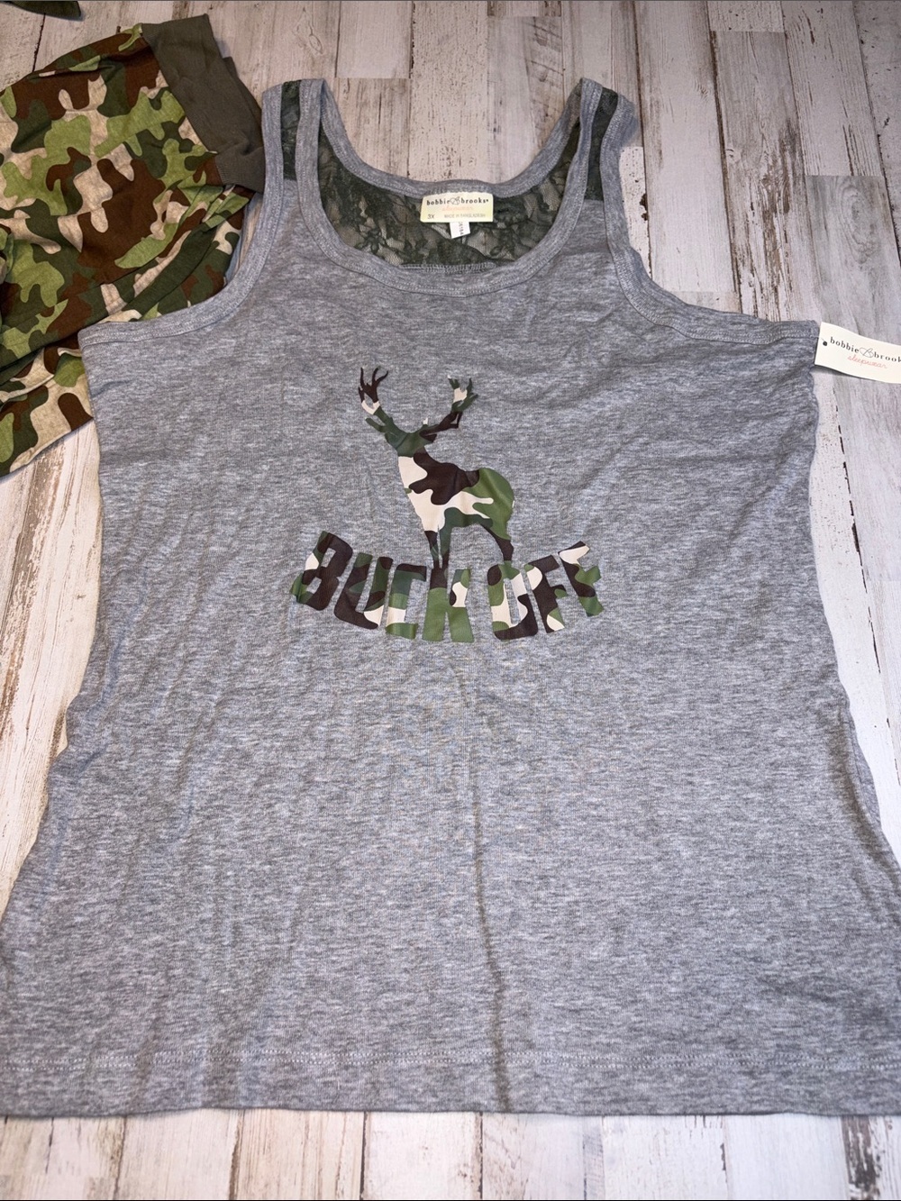 Bobbie Brooks Camo Deer Graphic Tank Top - Gray & Green Set 3X - Picture 7 of 17